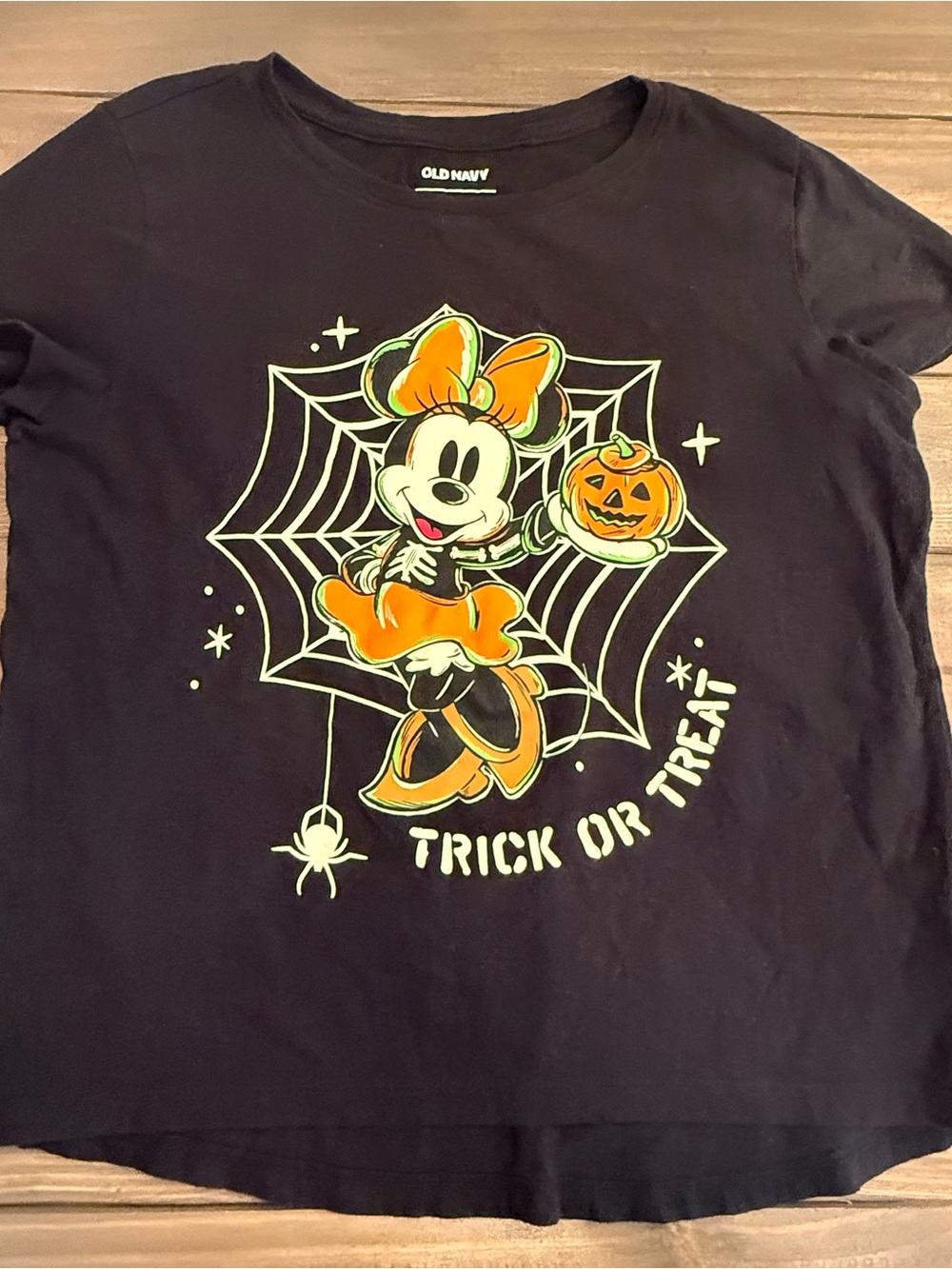 Old Navy Black Halloween Minnie Mouse Graphic Tee with Orange Accents